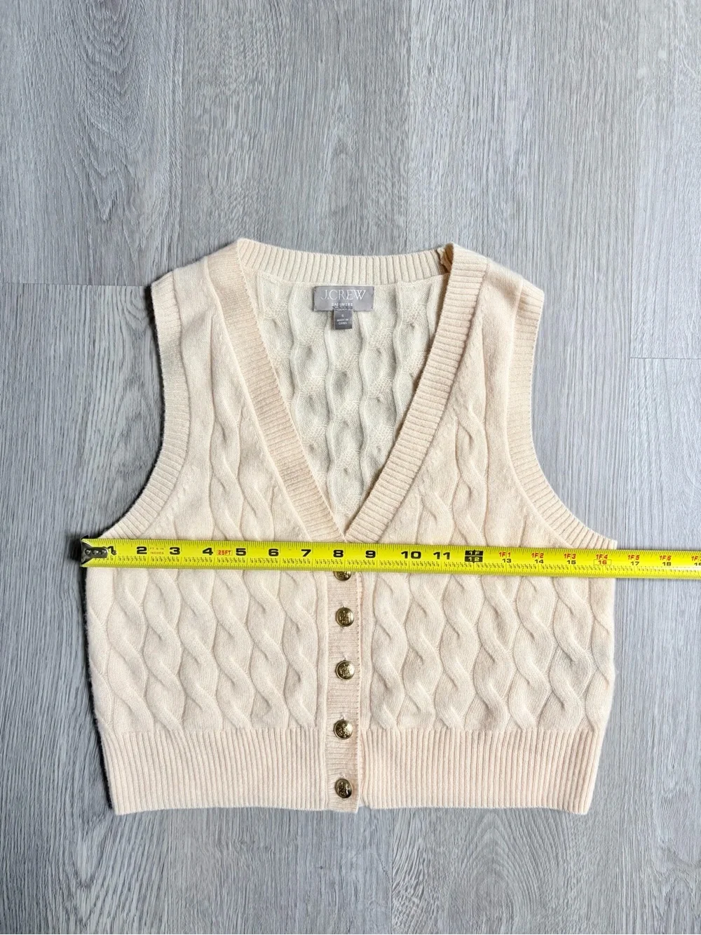 J.Crew 100% Cashmere Cable Knit Sweater Vest Cream Gold Button V-Neck Women's S